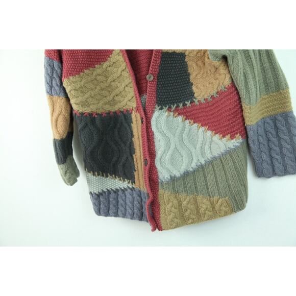 Vintage XS S Cardigan Cable Knit Patchwork Chunky Cottagecore Whismsigoth Cozy - Picture 7 of 12